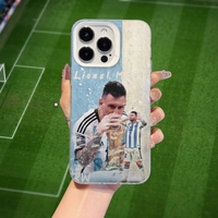 Coque d'iPhone avec impression artistique de star de football bleu et blanc, coque anti-chute en aquarelle pour les fans, coque de téléphone personnalisée pour iPhone 15 Pro Max