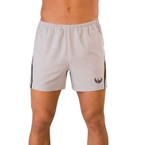 Pantalones Cortos Deportivos para Hombre, Color Gris Claro con Paneles Naranjas, Transpirables, para Entrenamiento, Running, Atletismo, con Bolsillos Laterales - Product Image 1