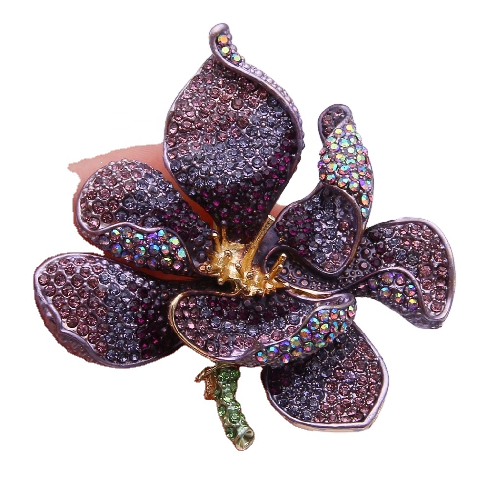 Broche de cristal austriaco para mujer, flor de Orquídea