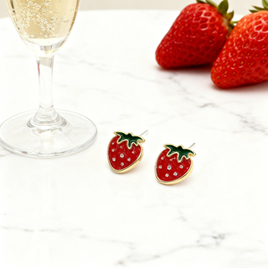 Latón joyería al por mayor mujeres niños 14k chapado en oro lindo exquisito único rojo circón <span class=keywords><strong>fresa</strong></span> fruta Stud pendientes noticias <span class=keywords><strong>Fresa</strong></span> - Product Image 4