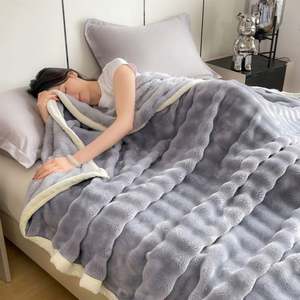2025 New Design Solid Color Polyester <b>Faux</b> Rabbit <b>Fur</b> Flannel Fleece <b>Throw</b> <b>Blanket</b> Warm for Bed Sofa American Style Factory - Product Image 5