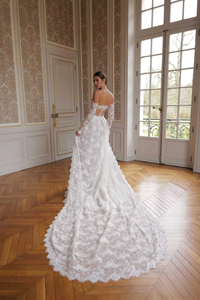 Vestido <span class=keywords><strong>de</strong></span> <span class=keywords><strong>Novia</strong></span> <span class=keywords><strong>de</strong></span> Encaje Francés Vintage Ruolai WTH361, Estilo <span class=keywords><strong>Sirena</strong></span>, Hombros Descubiertos, Sin Tirantes, con Cola Desmontable - Product Image 2