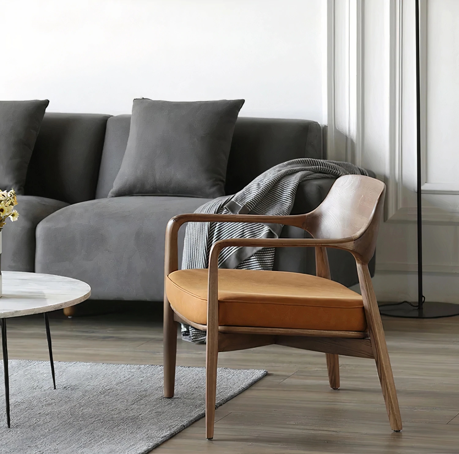 Wooden Base Unique Luxury Style Single Seat Leather Fabric Modern Chairs Living Room Furniture