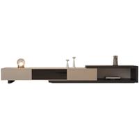 Meuble TV et Table Basse Ronde Minimaliste Moderne Simple Kaki de Luxe, Meuble TV en Bois Rétractable