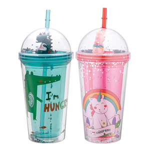 FOCUS Wholesale Custom Logo Double Wall Tumbler Reusable Cartoon Plastic Cup Lids Straws Drinkware Promotional Drinkware