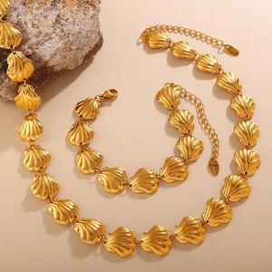New Fashion 18K Gold Plated <b>Shell</b> Texture Jewelry Set Anti-fade Dainty <b>Bracelet</b> Necklace Stackable INS Style Versatile Women - Product Image 3