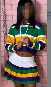 Bağımsızlık günü çizgili Patchwork kadın Set uzun kollu kırpma üst ve etek takım elbise 2025 aktif iki 2 parça Set kıyafet - Product Image 4