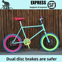 Vélo de route en acier à haute teneur en carbone avec pneus pleins, roue libre, frein à rétropédalage et double frein à disque ; Vélo de route compact à cadre rigide de 20 pouces