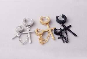 Mode Hip Hop Punk Hommes Boucles <span class=keywords><strong>D</strong></span>'oreilles En Acier Inoxydable 316L Dangle Boucles <span class=keywords><strong>D</strong></span>'oreilles Hoop Croix Boucles <span class=keywords><strong>D</strong></span>'oreilles - Product Image 2