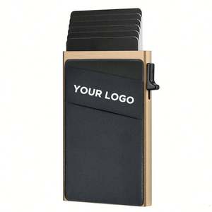 Cartera Tarjetera Personalizada LC830 para Empresas, Delgada, con Bloqueo RFID, de Aluminio y Cuero de Diseño, para Hombre, con Sistema Pop-Up - Product Image 1