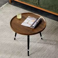 Table basse ronde en bois de cèdre de style industriel durable avec 3 pieds en fer, table d'appoint en bois massif pour salon, meubles de balcon