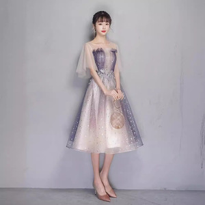 Starry Sky Dress Women O-Neck Empire Waist A-Line Organza <b>Glitter</b> Evening Dress For Banquets Performances Adults 2026 Events - Product Image 2
