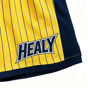 Pantalones Cortos de Baloncesto Healy con Rayas Amarillas Intensas y Bloques de Color, Diseño Novedoso, Ropa Deportiva Moderna para Hombre, Pantalones Cortos de Equipo - Product Image 4