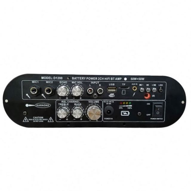 D1200 OEM 2 Channel 12V Car Amplifier Module 50W+50W Digital Board BT Rechargeable Subwoofer Black FM Multi-Input for Karaoke