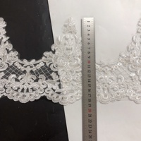 Vente en gros de broderie de mariée, bordure en dentelle florale pailletée ivoire LT2492B
