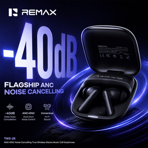 Écouteurs TWS REMAX TWS-26 <span class=keywords><strong>ANC</strong></span> ENC à réduction de bruit, Bluetooth 6.0, stéréo HiFi 40 dB, autonomie de 50 h, prise en charge de l'application, écouteurs à double appareil - Product Image 1
