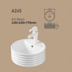 Lavabo Redondo de Cerámica A245, 420x420x170mm, Lavabo de Encimera con un Solo Orificio - Product Image 1