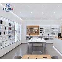 Meuble de présentation mural en bois pour accessoires électroniques et téléphoniques, idéal pour les magasins de réparation de téléphones portables sur mesure