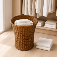 Panier de rangement en plastique noir résistant, imitation rotin, sans poignées découpées, idéal pour les vêtements à la maison, les serviettes d'hôtel et l'organisation de la lessive