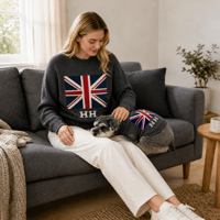 Set Sweater Rajut Bergaris untuk Pemilik Hewan Peliharaan dan Anjing, Desain Kustom ODM OEM Grosir, Motif Bendera Union Jack