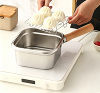 Ensemble de poêles à frire carrées à fond plat en acier inoxydable 316 avec poignée en bois amovible, idéales pour le camping, avec panier à friture et grille de cuisson vapeur