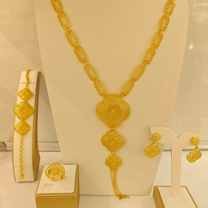 <span class=keywords><strong>Set</strong></span> di gioielli africani in oro laminato 24k, quattro pezzi, stile Dubai, oro giallo, collana e orecchini, gioielli neri africani - Product Image 1