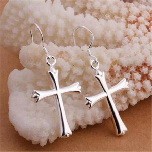Pendientes Der Wznc Dnue Cross de oro blanco, joyería fina religiosa cristiana unisex E898 - Product Image 3