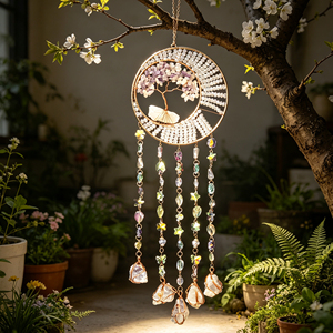 En gros, Carillon éolien mural artisanal en pierre naturelle, avec pendentif <span class=keywords><strong>Arbre</strong></span> de Vie en <span class=keywords><strong>agate</strong></span> et cristaux de guérison - Product Image 1