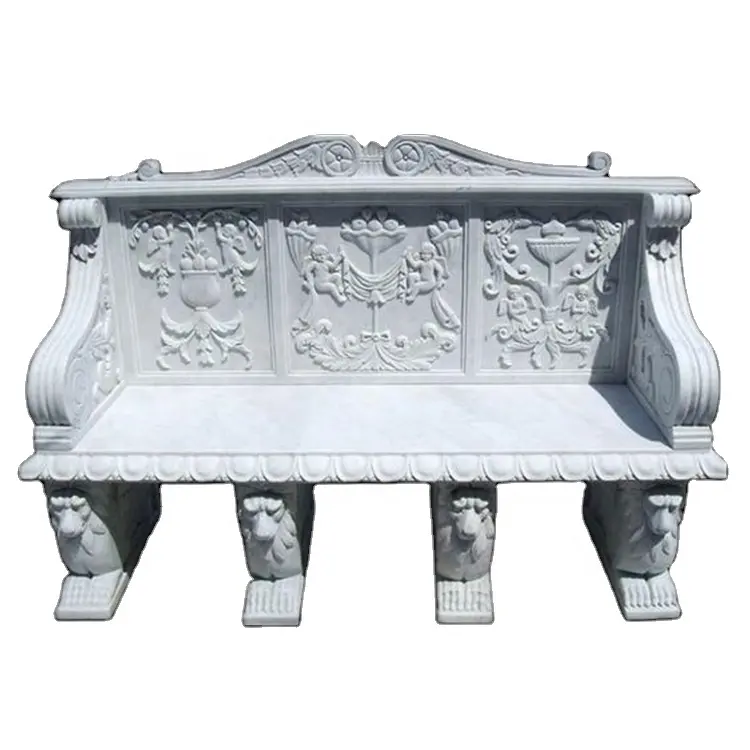Hot sale marble memorial benches marble garden bench limestone garden bench with lion head