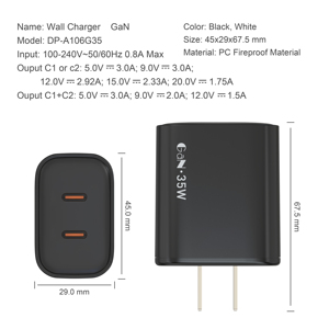 Chargeur mural électrique OEM 35W adaptateur secteur 2 ports type C protection DC OTP OVP - Product Image 6