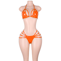 Ensembles de lingerie deux pièces en cuir verni noir avec boucle de ceinture, style bikini, pour femmes, tenues de club, de serveuse de bar, pour adultes et festivals