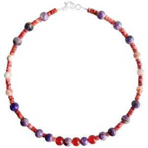 Perles d'huître rouge épineuse avec flocon de neige Quartz fantôme et pendentif en pierre précieuse onyx rouge Charoite Méditer Cadeau pour les femmes - Product Image 1