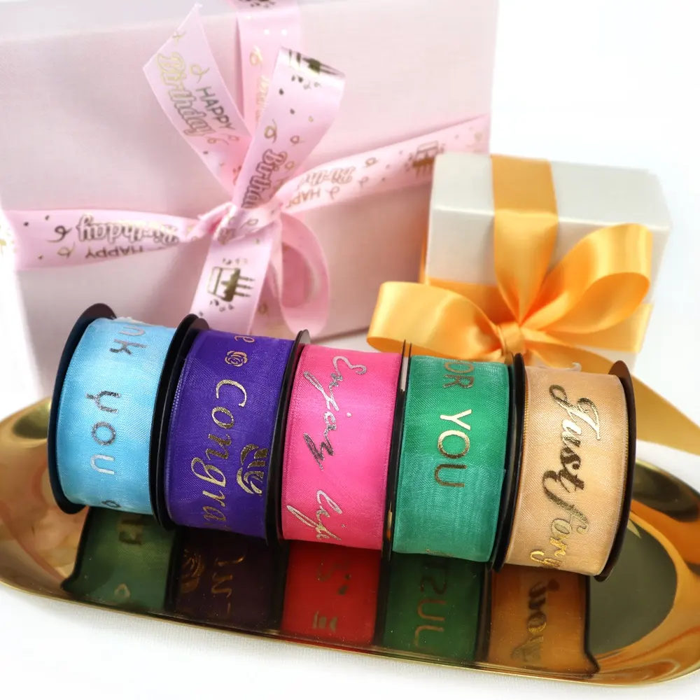 Accept customization wedding organza printed ribbons for gifts