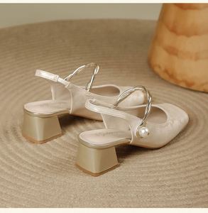 En stock, sandales à talon haut pour femme, style Mary Jane, à bride unique, à talon carré, à bout ouvert, style chinois, avec perles et color block - Product Image 5