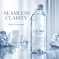 Étiquettes d'eau minérale ultra-claires de haute qualité, imperméables, aspect sans étiquette, autocollants transparents sur transparent, prix d'usine en gros, 1 pièce MOQ