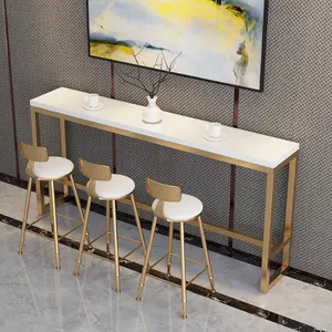 Modern özel süt cafe bistro altın bacak metal beyaz mermer masa yüksek top bar masası