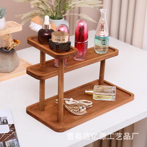Solid Wood Multi Tier <b>Desktop</b> <b>Shelf</b> 3 Layers Rectangle Standing Type Office Organizer For Cosmetics Art Craft Storage - Product Image 5
