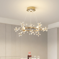 Lustre suspendu LED de luxe haut de gamme en fer forgé pour bureau à domicile, avec fleurs en cristal K9 colorées et cadre doré