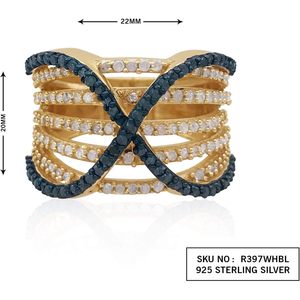 Anillo de Diamantes Cruzados 1.03 Cttw Corte Redondo Chapado en Oro Blanco y Azul sobre Plata de Ley Talla 7.5 para Uso Diario Femenino - Product Image 2