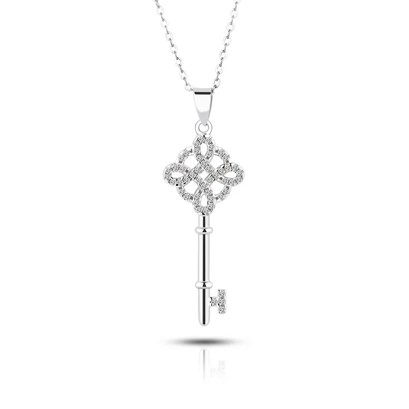 Fashion 925 Sterling Silver Jewelry Necklace Key Pendant Women Jewelry Gift 2021 Zircon Pendant Necklaces