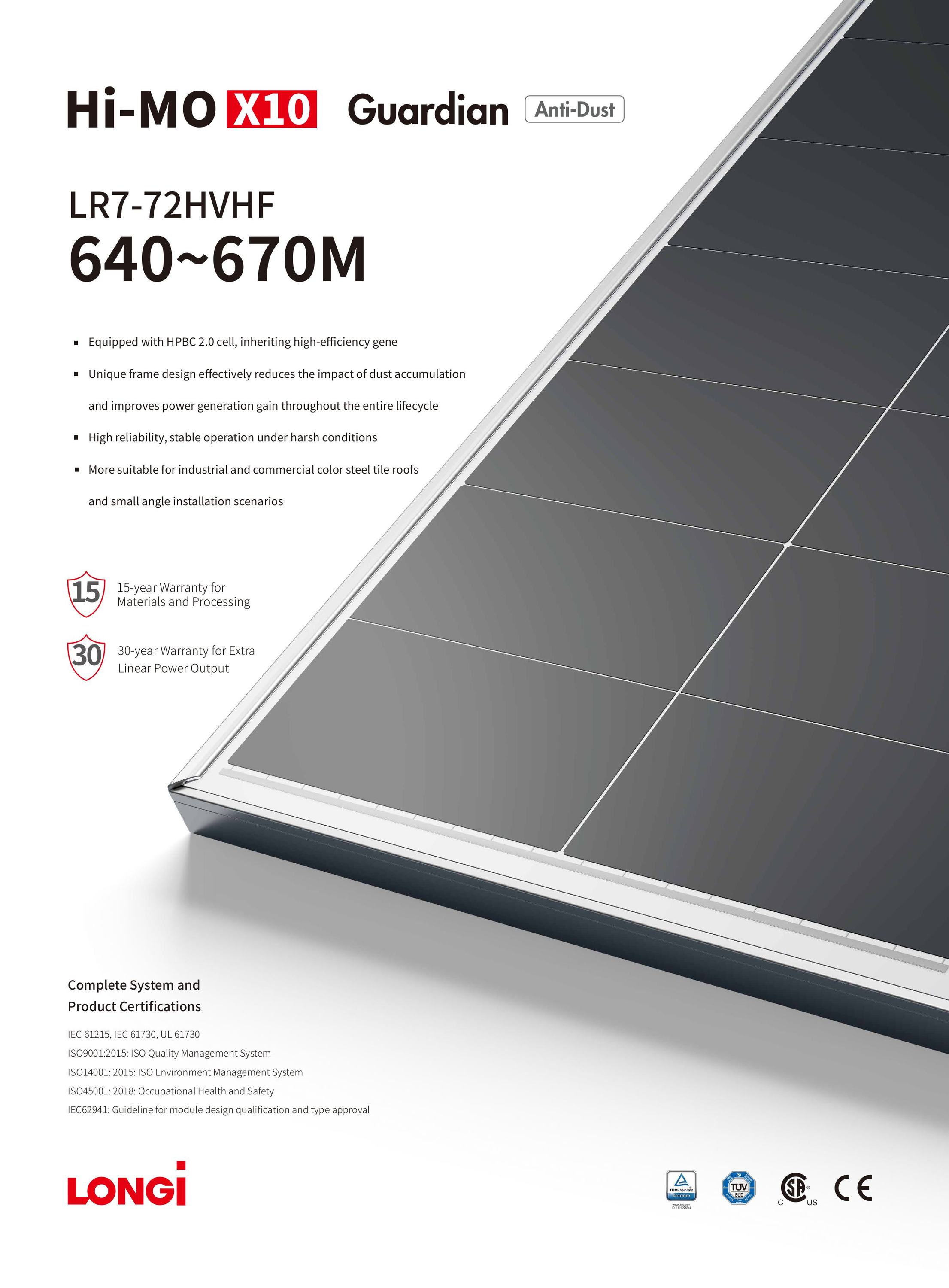 IN STOCK Longi Solar Panel 645w 650w Hi-Mo X10 LR7-72HVHF High