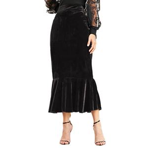 Gonne D&M da Donna Stile Sirena con Spacco Streetwear a Tromba Sexy Vintage Avvolgenti a Vita Alta in Velluto Nero - Product Image 5