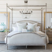 Vente chaude Meubles De Chambre Français Vintage En Bois De Chêne Auvent Quatre Affiche Lit roi Queen Size