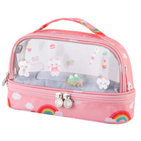 Nouveau mignon papeterie stockage porte-crayon grande capacité Double couche arc-en-ciel Transparent stylo boîte