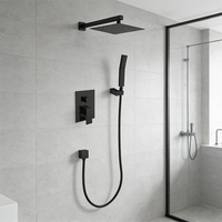 Mitigeur de douche mural encastré moderne en laiton noir à trois fonctions, pour appartement et hôtel