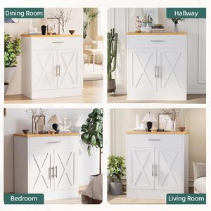 Armoire <span class=keywords><strong>de</strong></span> <span class=keywords><strong>rangement</strong></span> en bois style ferme avec étagère réglable, porte à panneau surélevé, écologique et peu encombrante pour <span class=keywords><strong>cuisine</strong></span>, salle à manger, salon - Product Image 3
