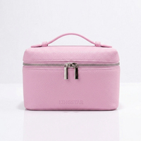 Trousse de Toilette Rose Bébé Personnalisée en Cuir PU avec Fermeture Éclair, Poignée Souple, Organisateur de Voyage Portable pour Cosmétiques et Soins de la Peau pour Femme