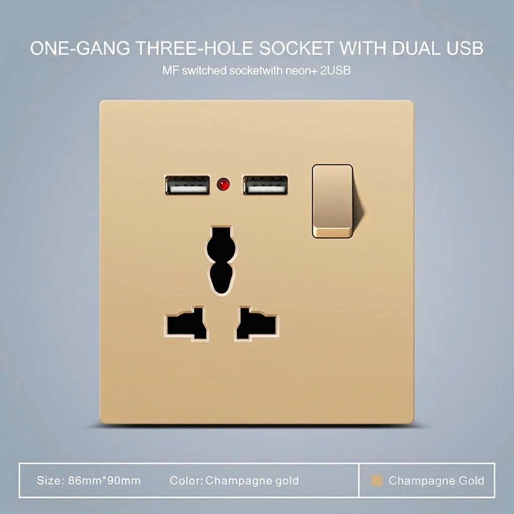 Un interrupteur avec 3 trous-double ports USB
