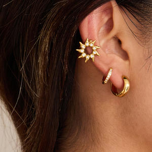 2025 nouveau étanche gros 18k PVD or acier inoxydable bijoux Simple <span class=keywords><strong>Chaton</strong></span> soleil Texture boucle d'oreille pour les femmes cadeau - Product Image 2