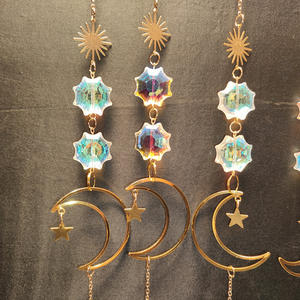 Wall Art Gold Moon Sun Catcher Com Pedra De Quartzo De Cristal Raw <span class=keywords><strong>Hanging</strong></span> Ball Window <span class=keywords><strong>Prism</strong></span> Decoração para casa - Product Image 5